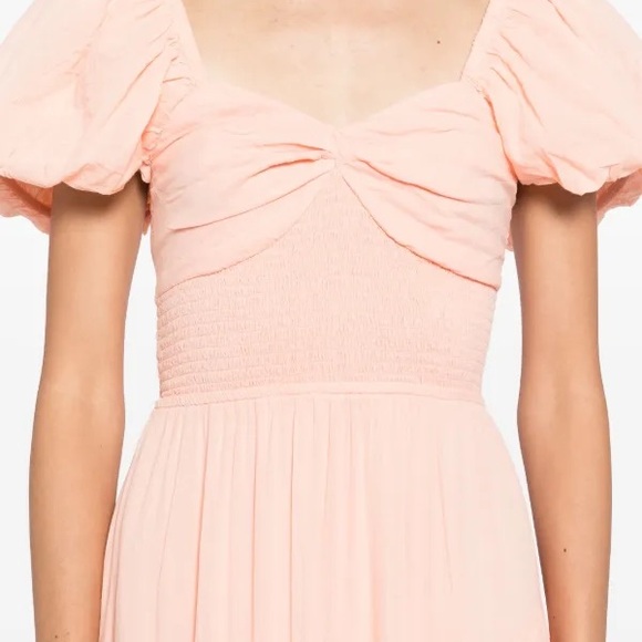 Free People Sundrenched Smocked Puff Sleeve Maxi Dress Apricot - NWT - Picture 2 of 7